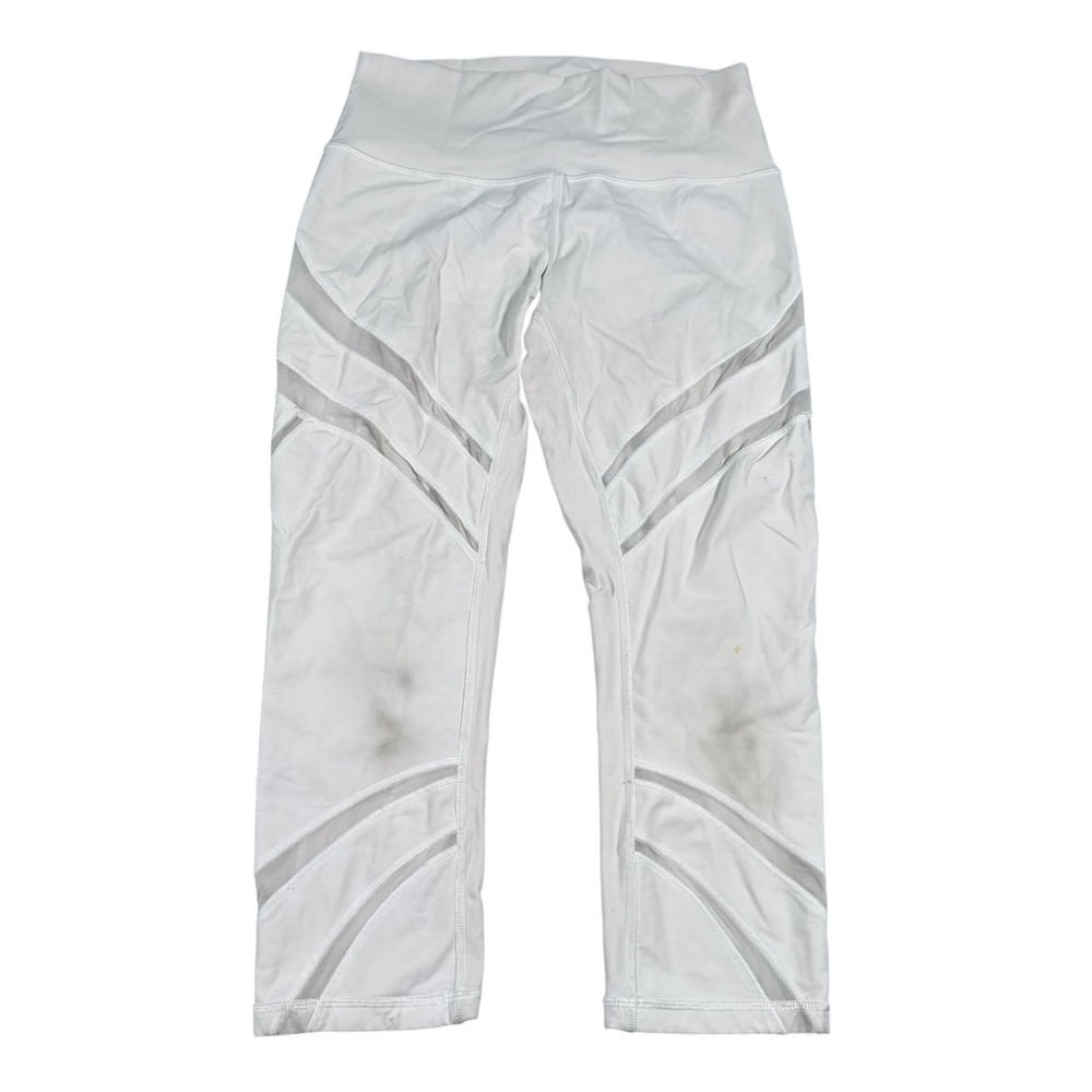 Lululemon Mesh Panel Crop Leggings Womens 8 White High Rise Yoga Training